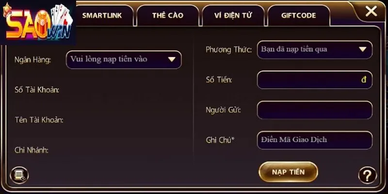 Dưới đây là cách nạp tiền theo từng phương thức cụ thể:
