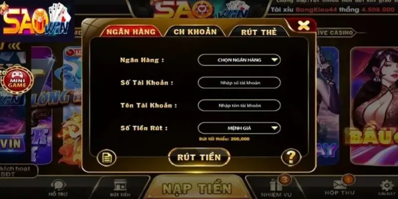 Nạp tiền – Rút tiền cực nhanh tại SaoWin